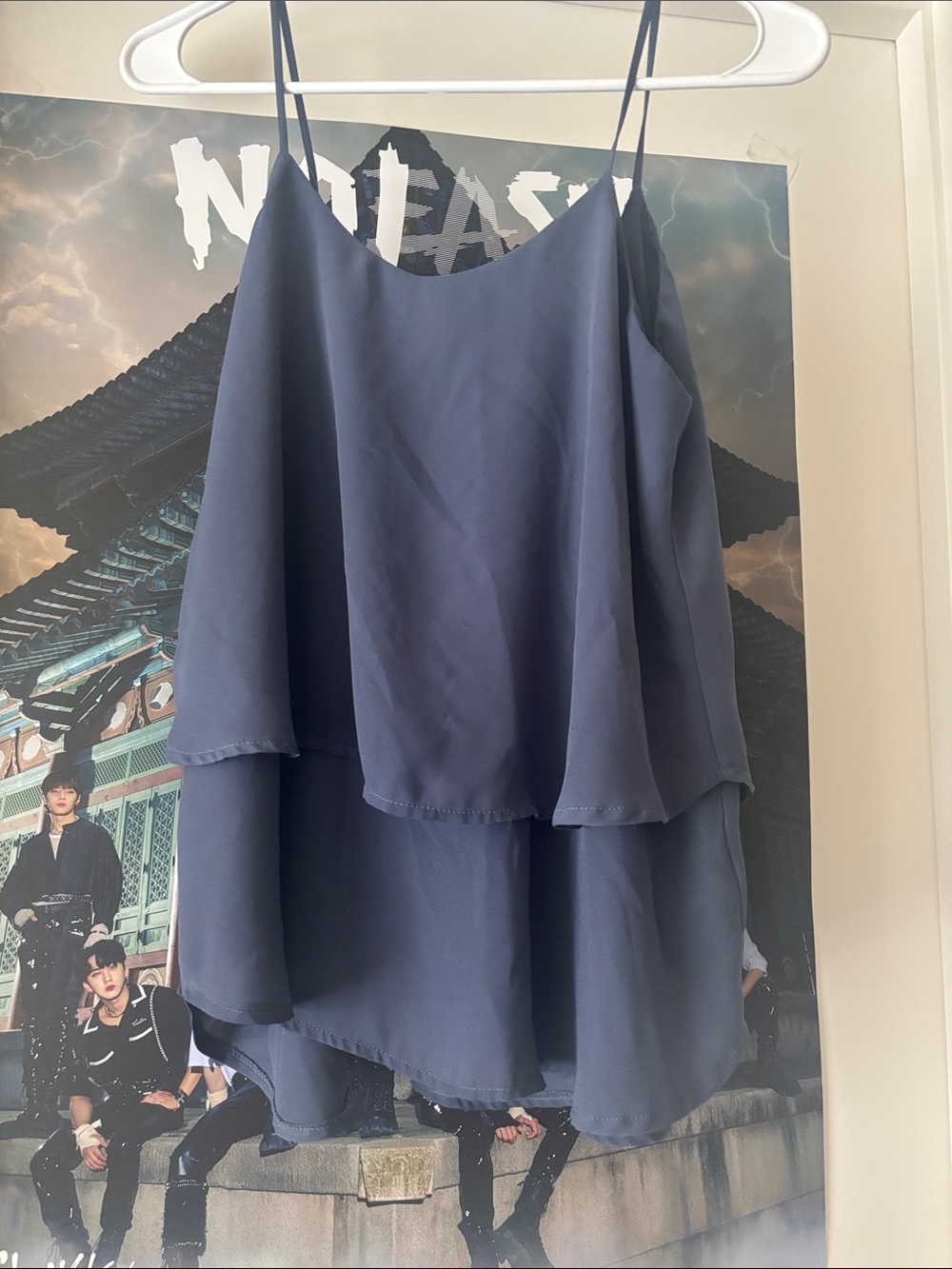 Alya Layered Chiffon Spaghetti-Strap Top in Slate Blue